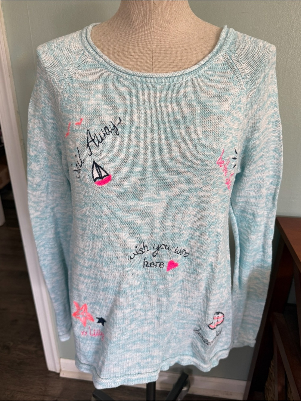 Lilly Pulitzer Blue Sailabration Embroidered Danette Sweater Size XL
